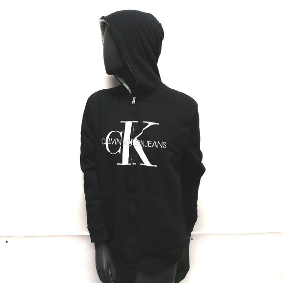Calvin Klein Jeans Logo Black Hooded Zip-Up Jacket - Picture 3 of 7